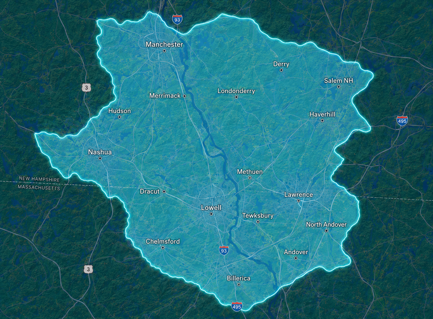 Merrimack Valley service area map